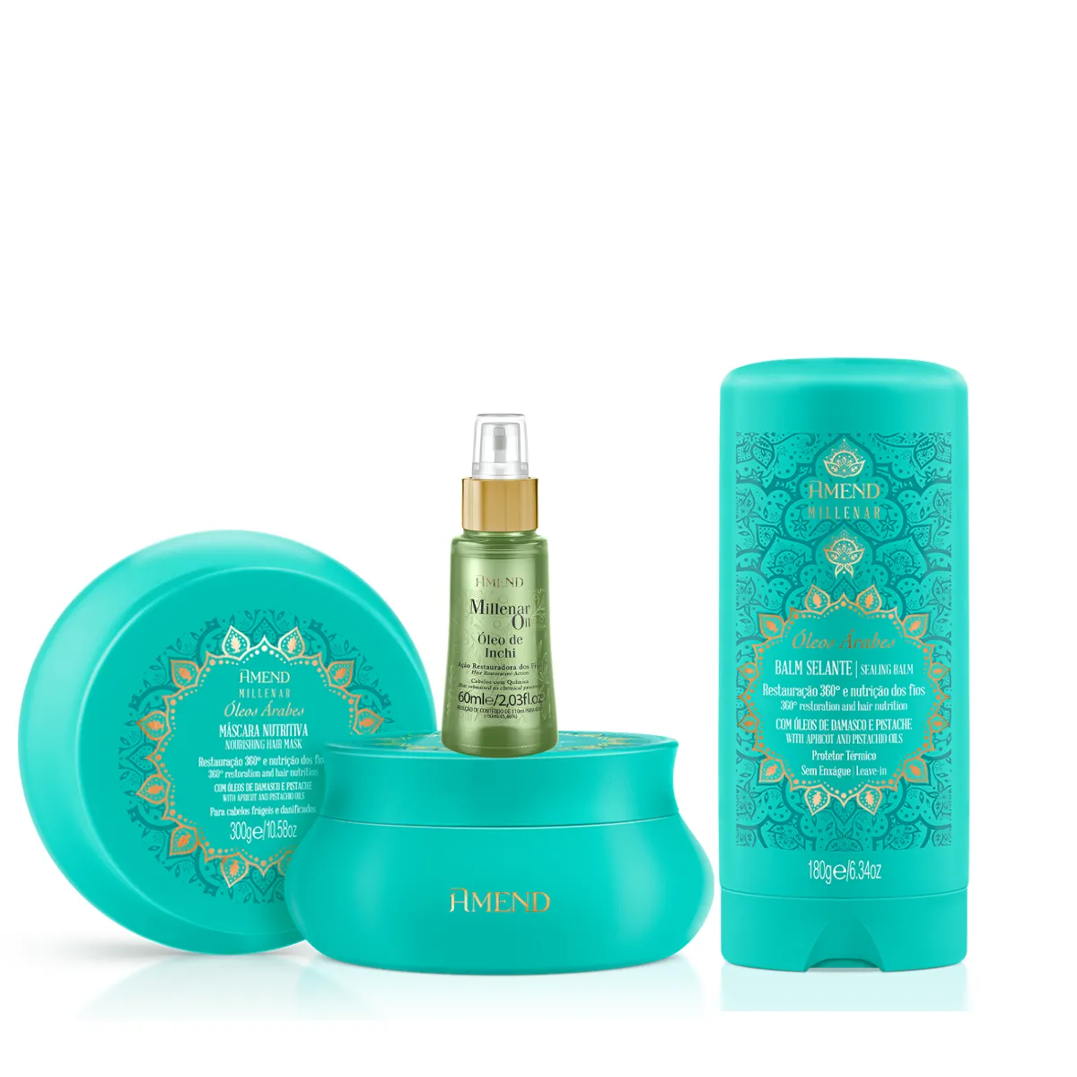 Amend Millenar Óleos Árabes Masc 300ml + Balm Selante 180ml + Millenar Oil Inchi 60ml | By Linda