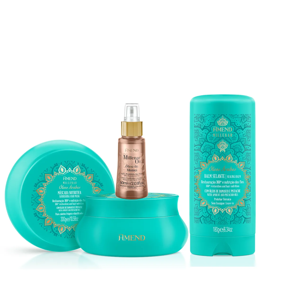 Amend Millenar Óleos Árabes Masc 300ml + Balm Selante 180ml + Millenar Oil Monói 60ml | By Linda