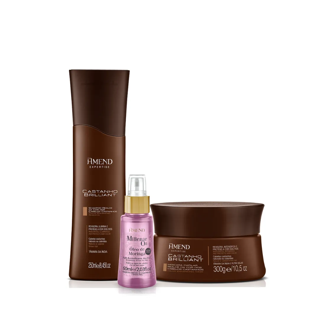 Amend Expertise Castanho Brilliant Sh 250ml + Masc 300ml + Millenar Oil Moringa 60ml | By Linda