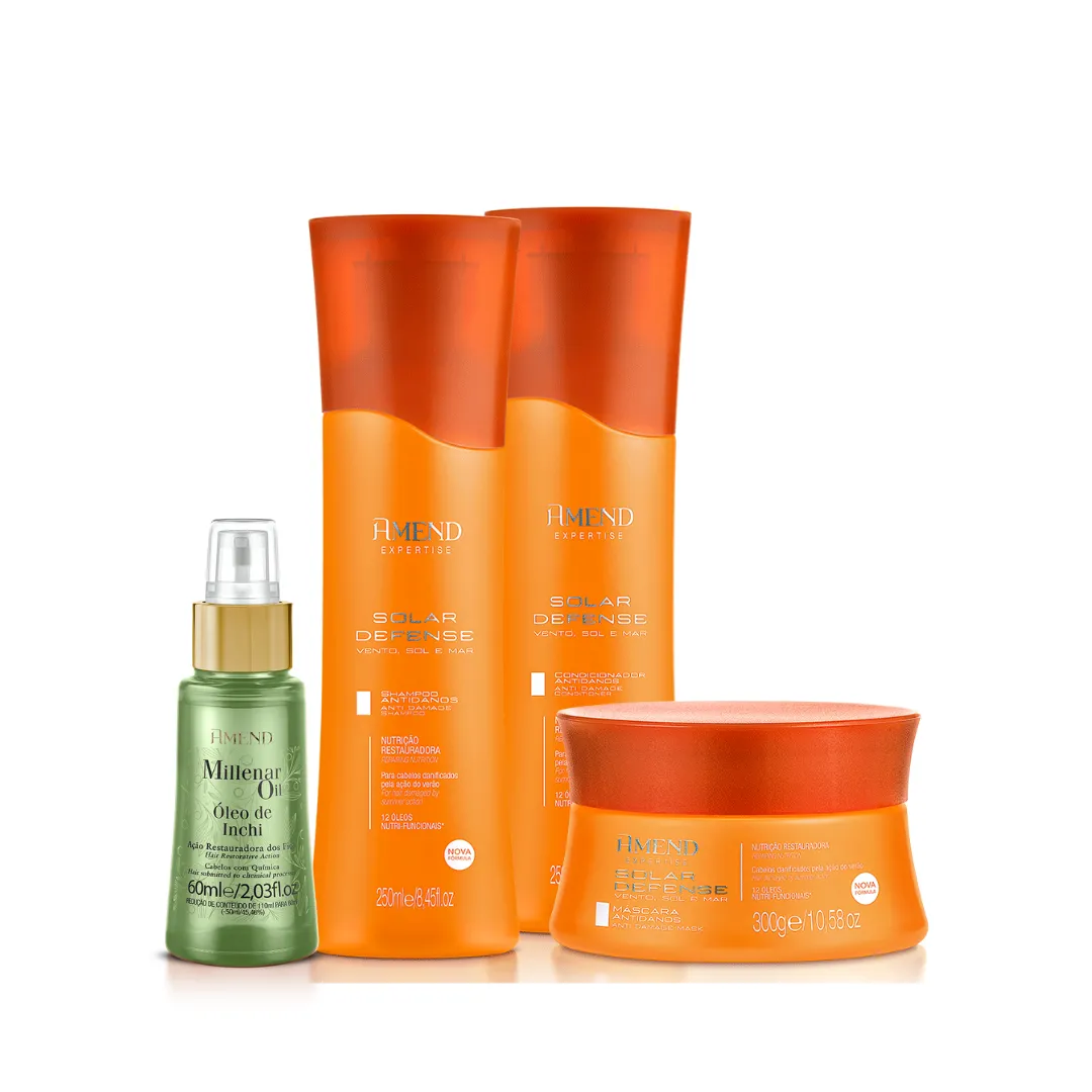 Amend Expertise Solar Defense Sh 250ml + Cond 250ml + Masc 300ml + Millenar Oil Inchi 60ml | By Linda