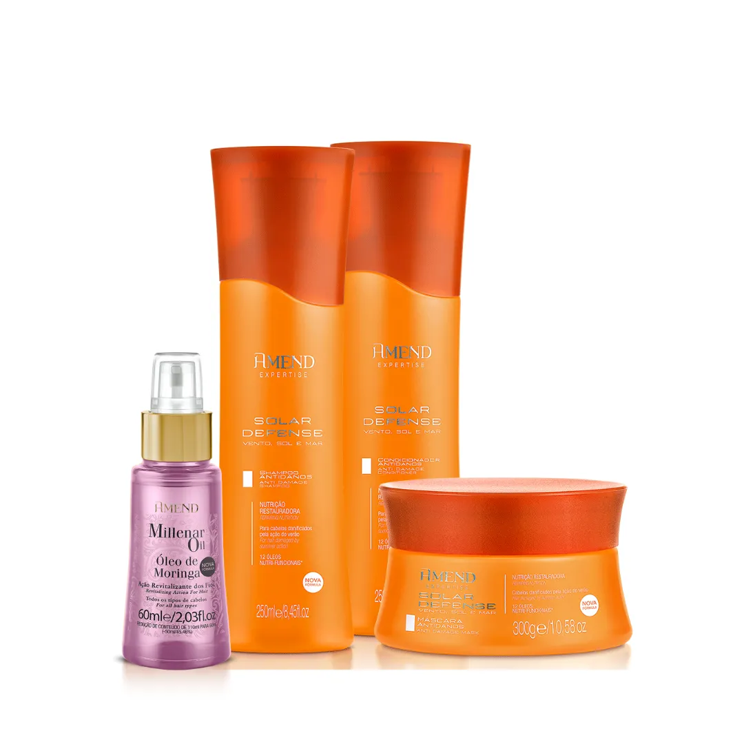 Amend Expertise Solar Defense Sh 250ml + Cond 250ml + Masc 300ml + Millenar Oil Moringa 60ml | By Linda