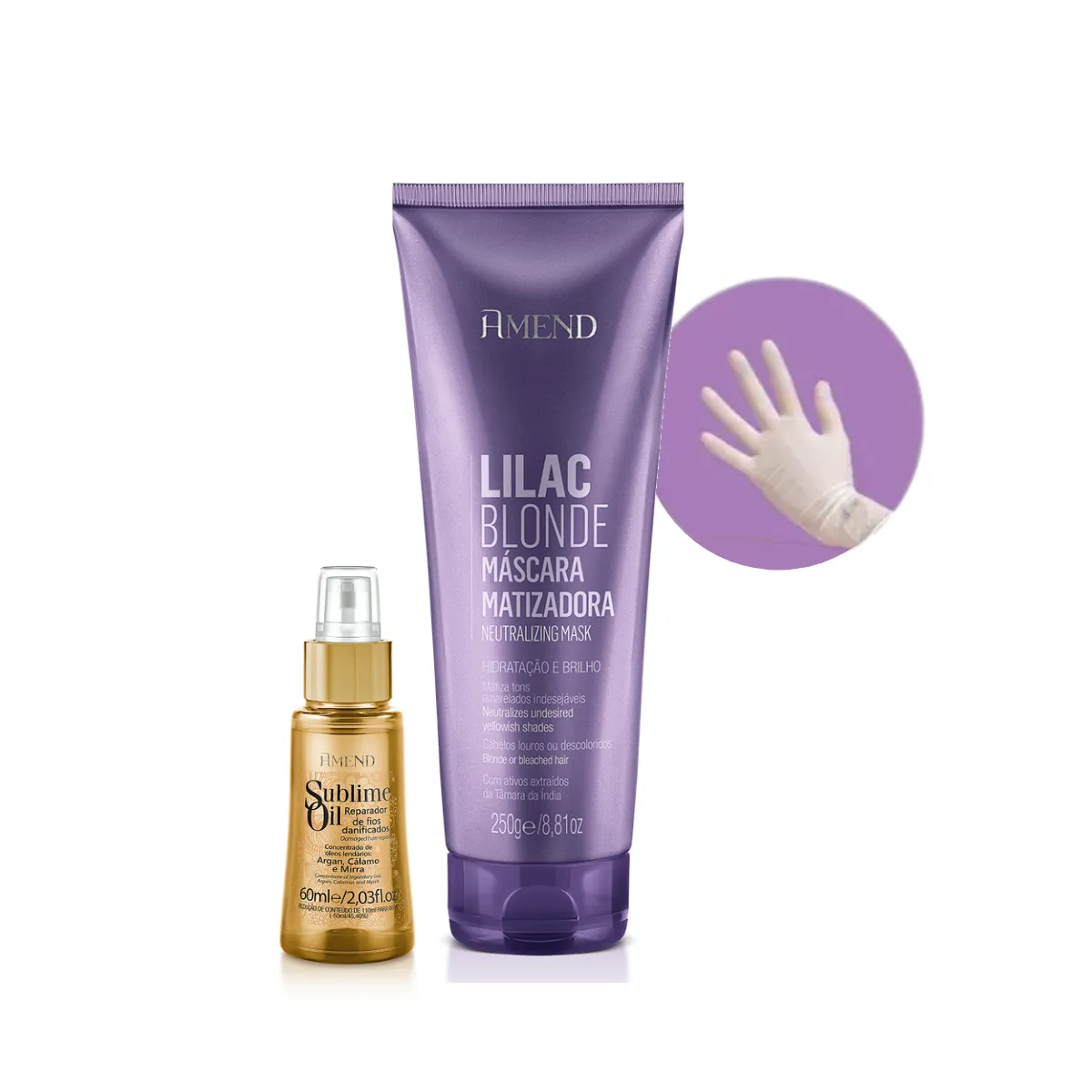 Amend Mascara Matizadoras Lilac Blonde 250ml + Sublime Oil 60ml + Luva | By Linda