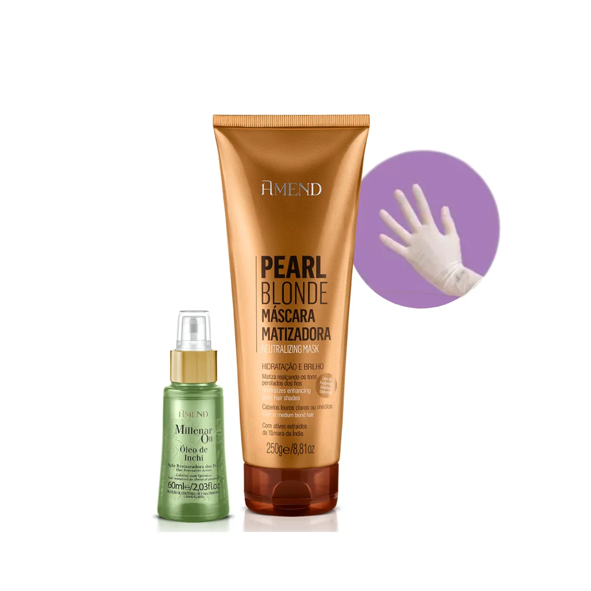 Amend Mascara Matizadoras Pearl Blonde 250ml + Millenar Oil Inchi 60ml + Luva | By Linda