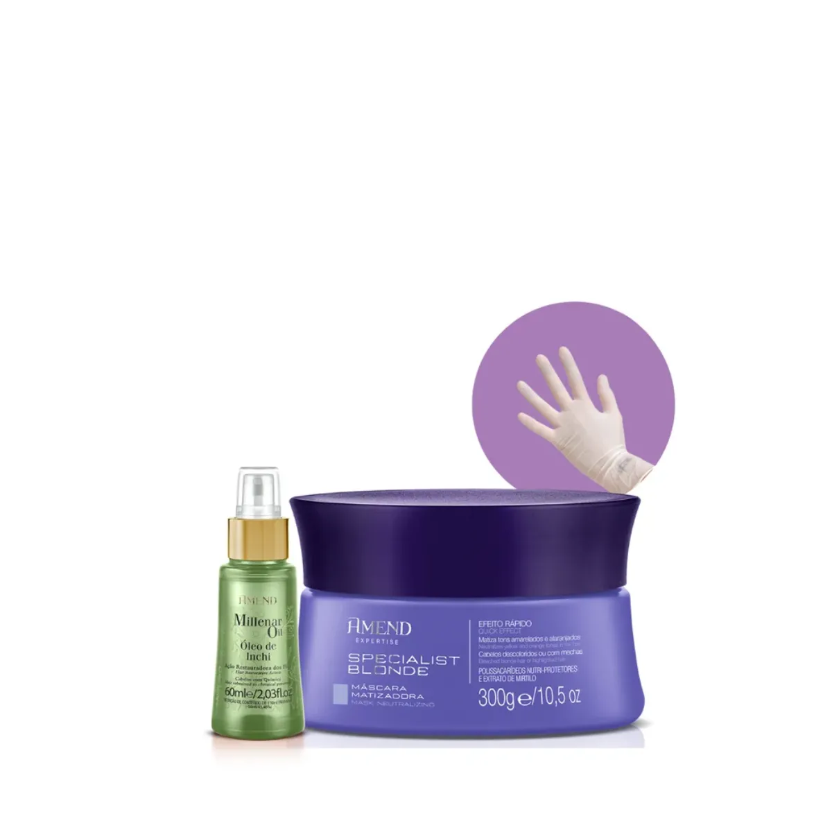 Amend Realce da Cor Mascara Matizadora Specialist Blonde + Millenar Oil Inchi 60ml + Luva | By Linda