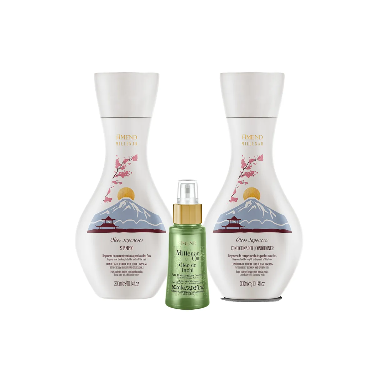 Amend Millenar Óleos Japoneses Sh 300ml + Cond 300ml + Millenar Oil Inchi 60ml | By Linda