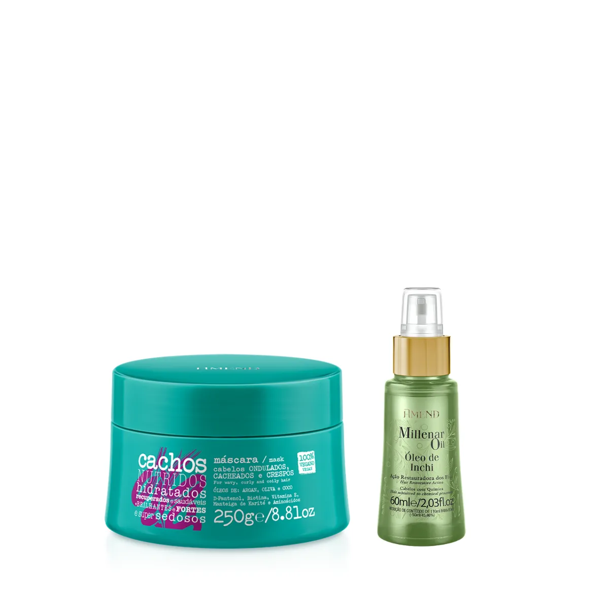 Amend Cachos Masc 250ml + Millenar Oil Inchi 60ml | By Linda