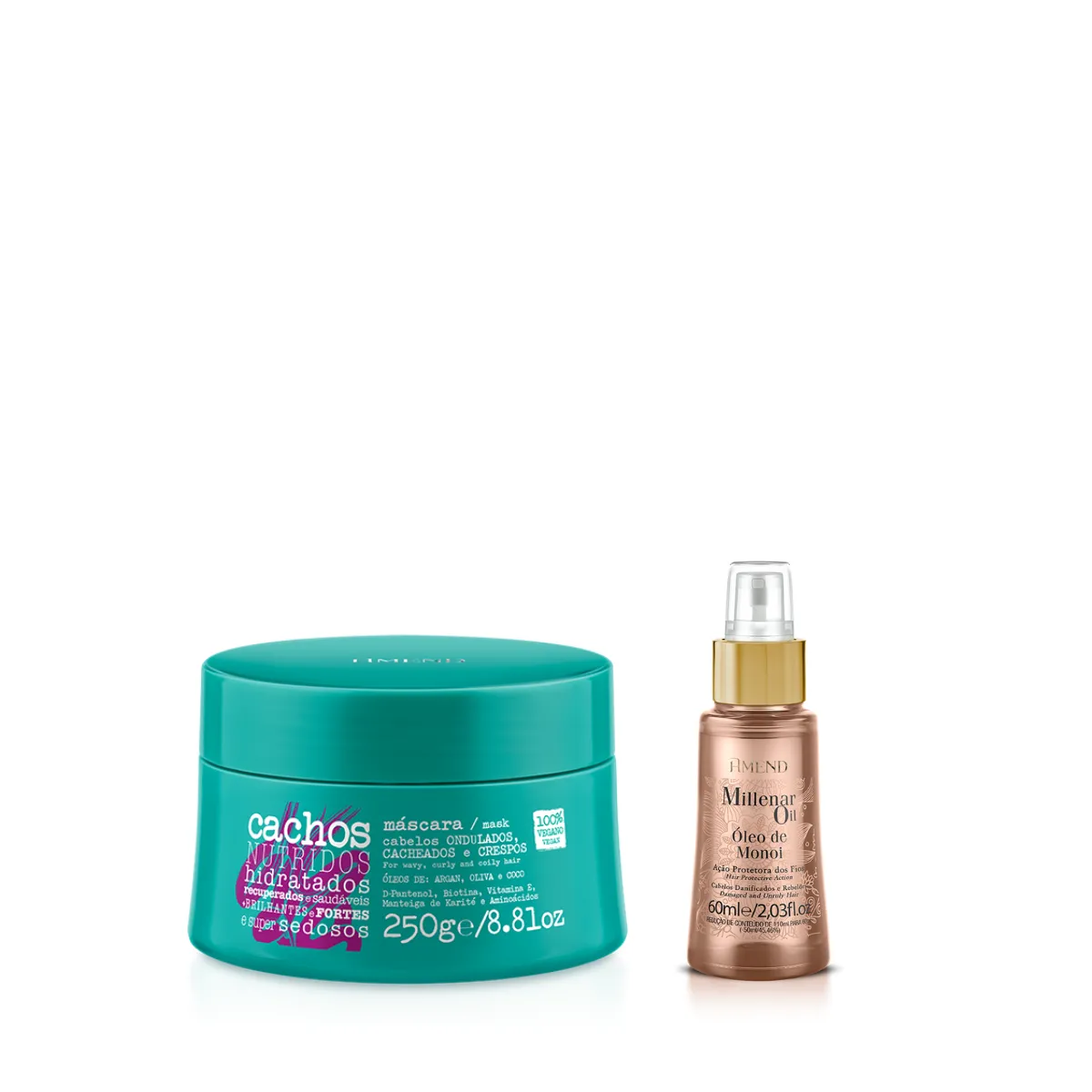 Amend Cachos Masc 250ml + Millenar Oil Monói 60ml | By Linda