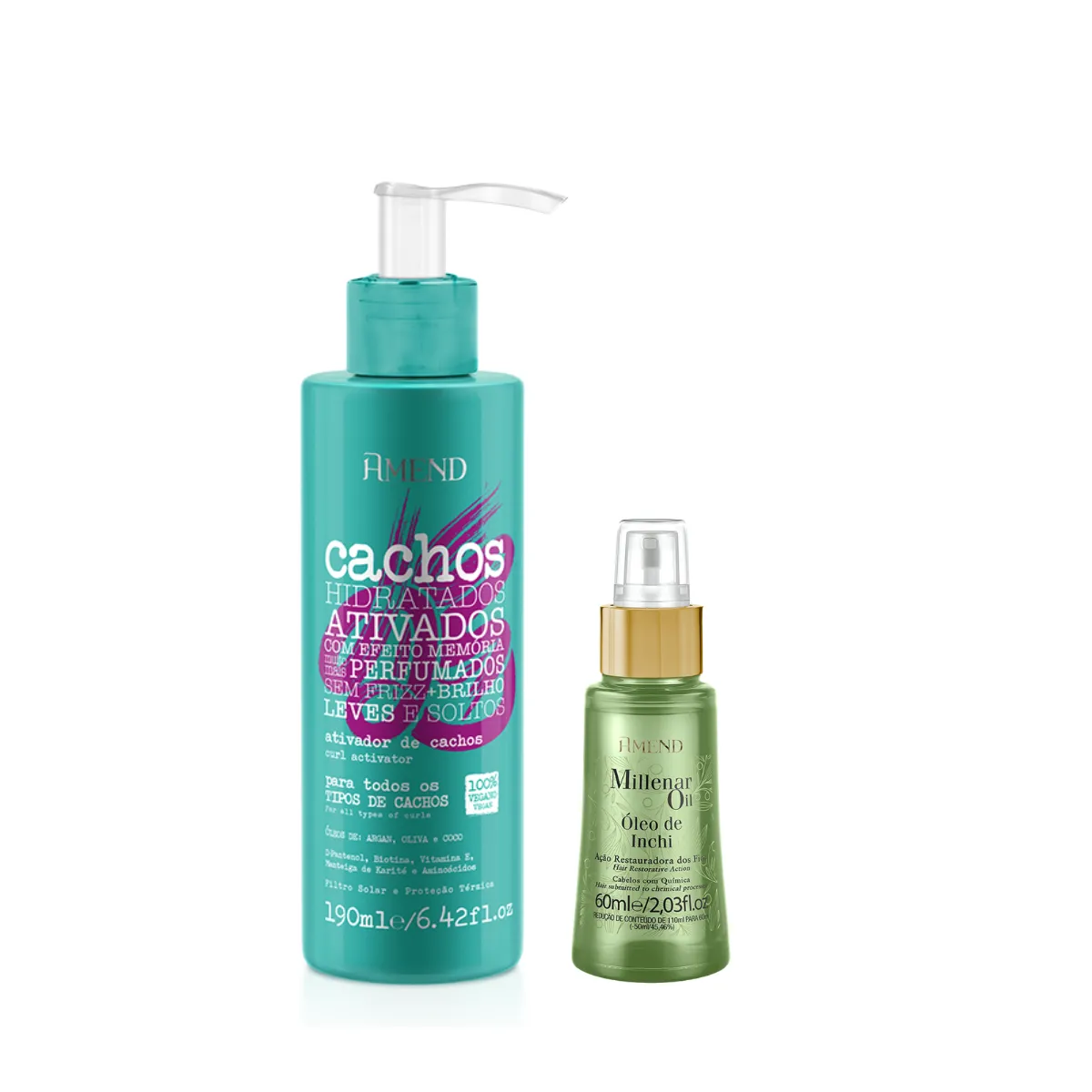 Amend Cachos Ativador de Cachos 190ml + Millenar Oil Inchi 60ml | By Linda
