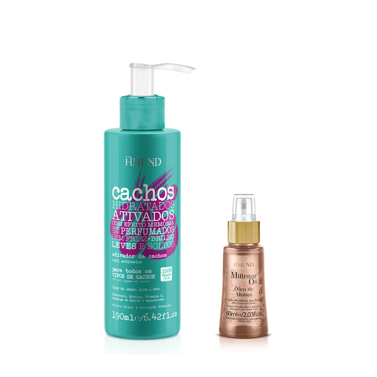 Amend Cachos Ativador de Cachos 190ml + Millenar Oil Monói 60ml | By Linda