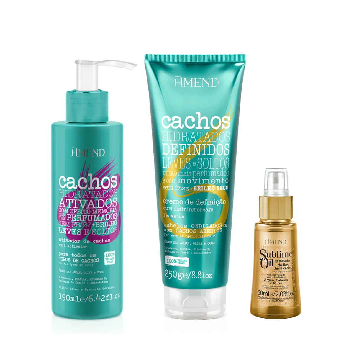 Amend Cachos Ativador de Cachos 190ml + Leave-in Ondulado 250ml + Sublime Oil 60ml | By Linda