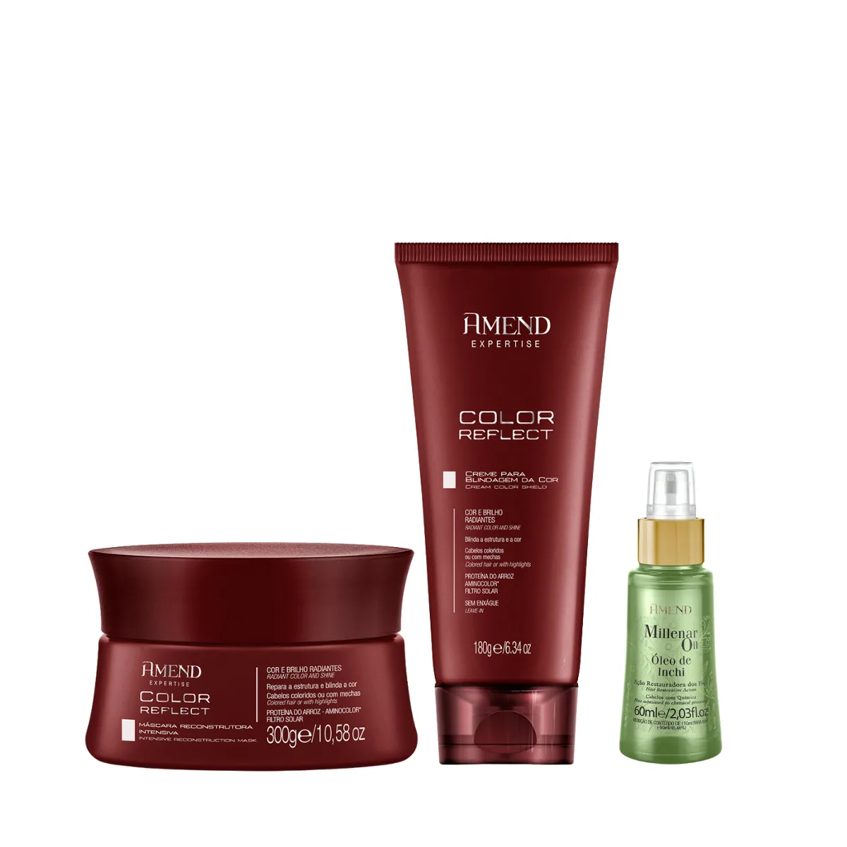 Amend Expertise Color Reflect Masc 300ml + Leave-in 180ml + Millenar Oil Inchi 60ml | By Linda