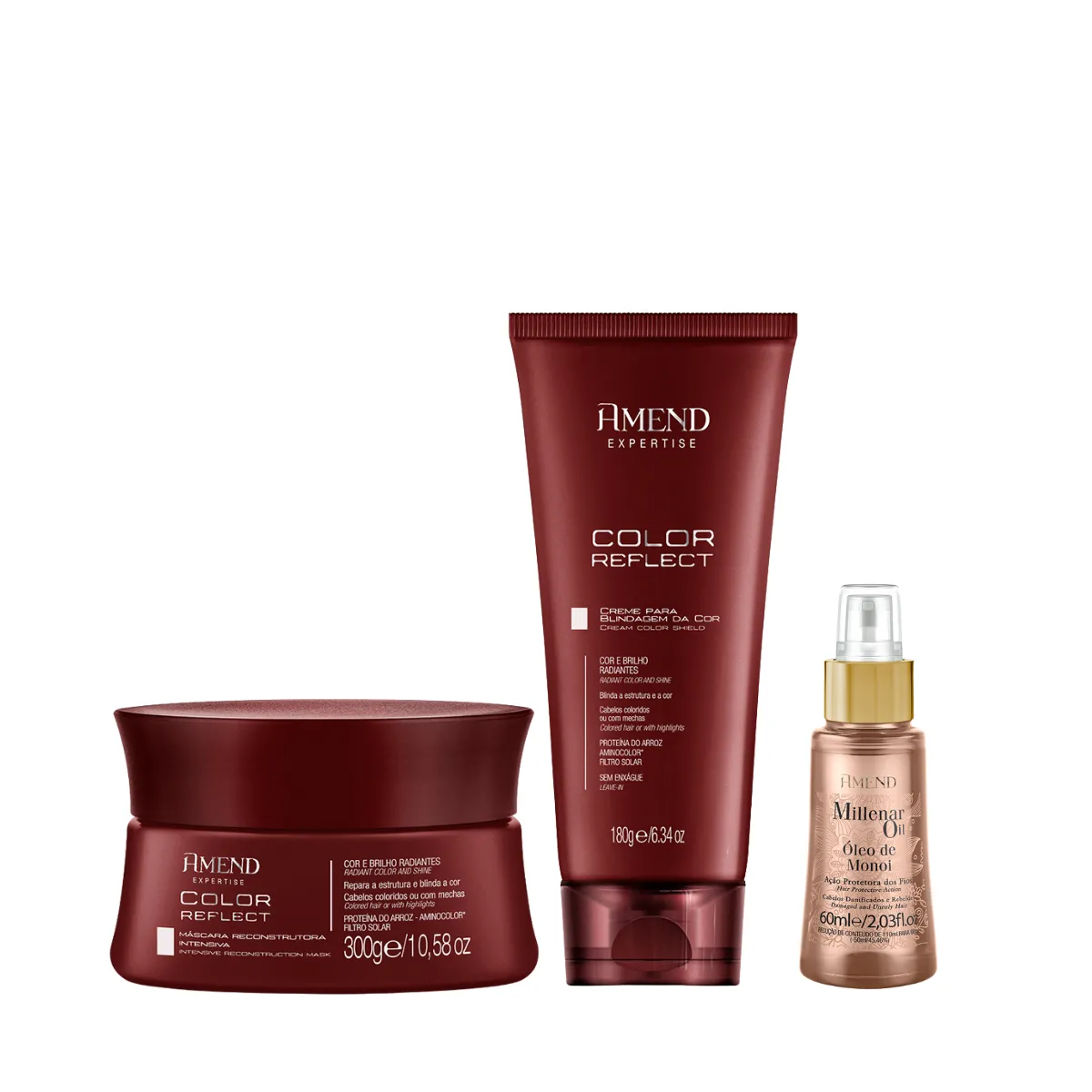 Amend Expertise Color Reflect Masc 300ml + Leave-in 180ml + Millenar Oil Monói 60ml | By Linda