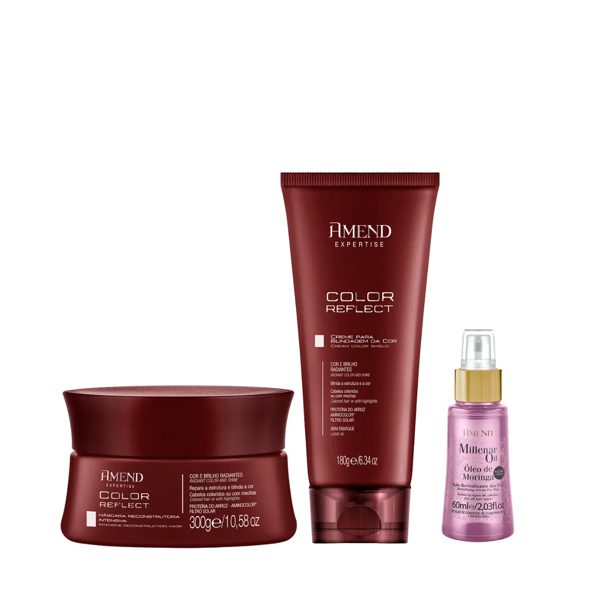 Amend Expertise Color Reflect Masc 300ml + Leave-in 180ml + Millenar Oil Moringa 60ml | By Linda