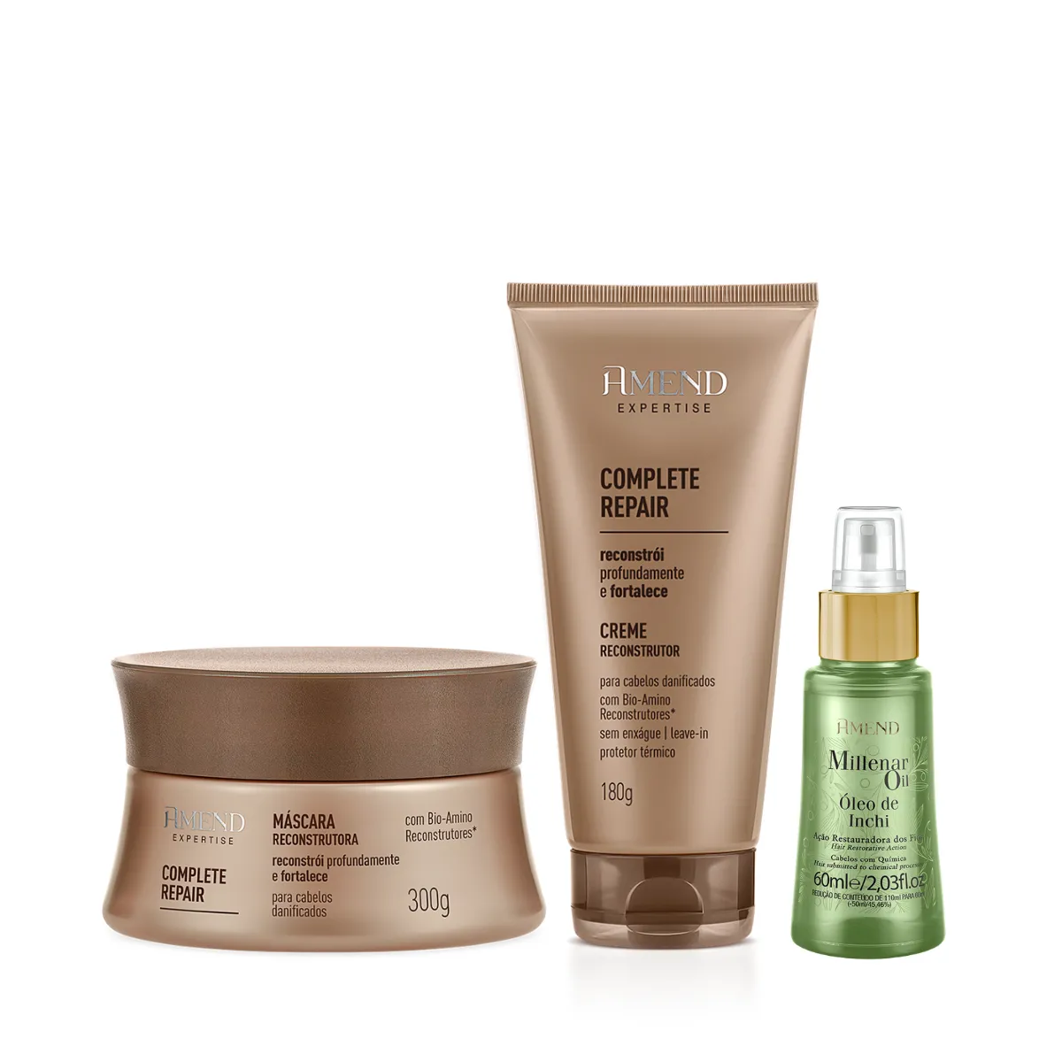 Amend Expertise Complete Repair Masc 300ml + Leave-in 180ml + Millenar Oil Inchi 60ml | By Linda