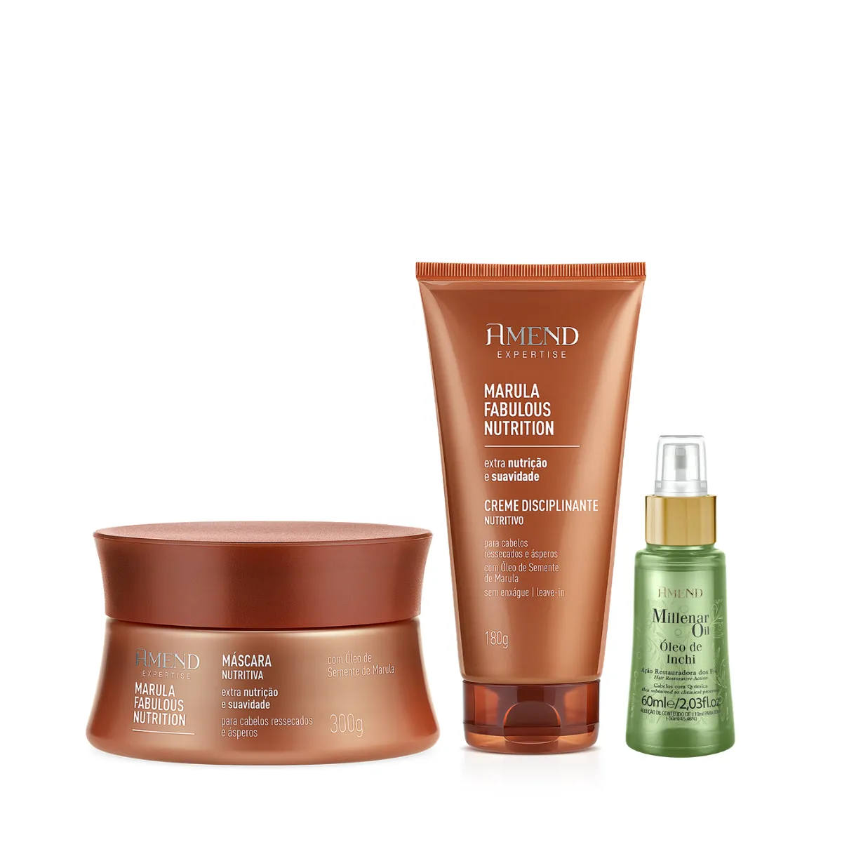 Amend Expertise Marula Fabulous Masc 300ml + Leave-in 180ml + Millenar Oil Inchi 60ml | By Linda