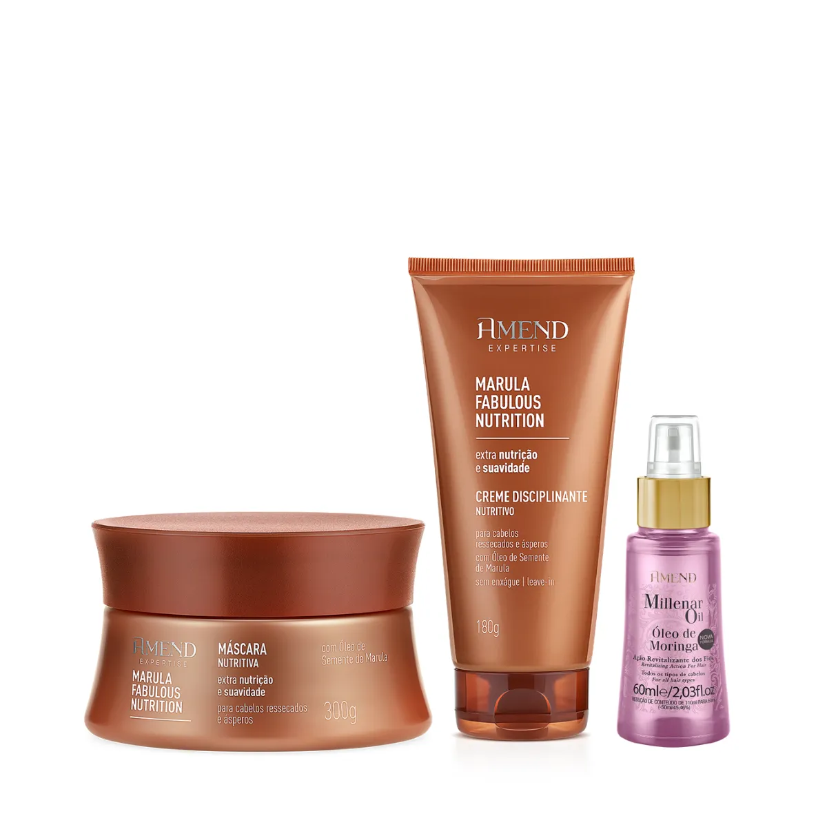 Amend Expertise Marula Fabulous Masc 300ml + Leave-in 180ml + Millenar Oil Moringa 60ml | By Linda