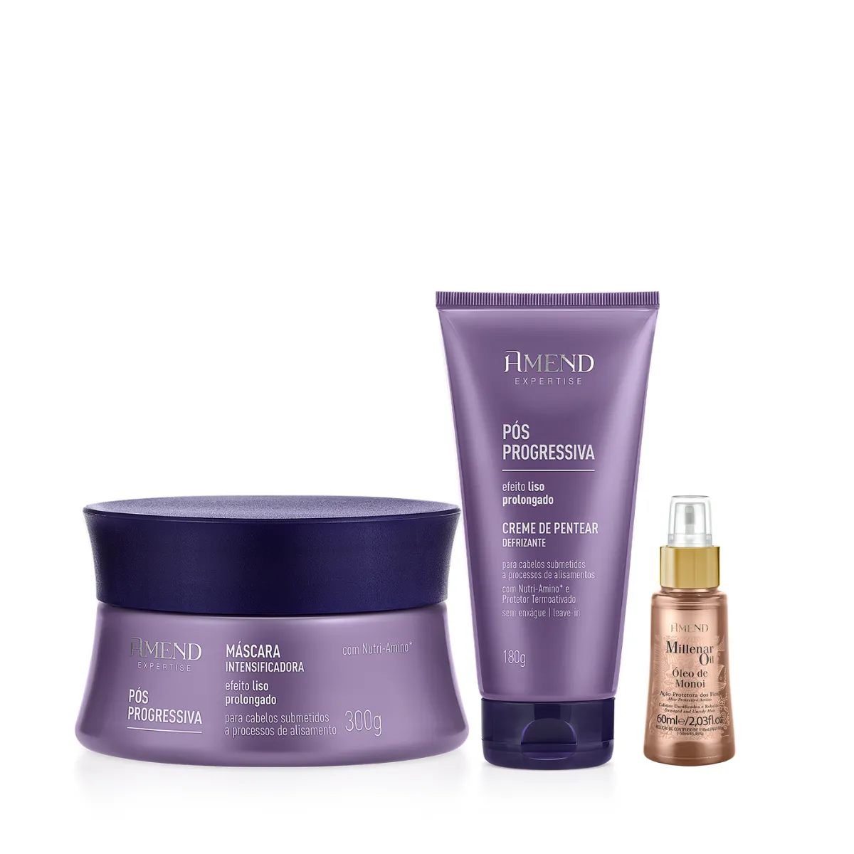 Amend Expertise Pós Progressiva Masc 300ml + Leave-in 180ml + Millenar Oil Monói 60ml | By Linda
