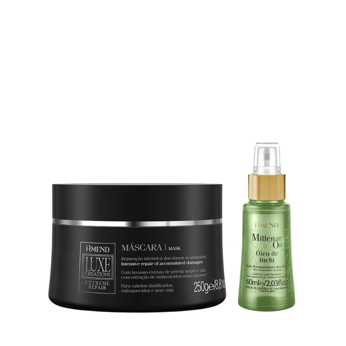 Amend Luxe Creations Extreme Repair Masc 300ml + Millenar Oil Inchi 60ml | By Linda