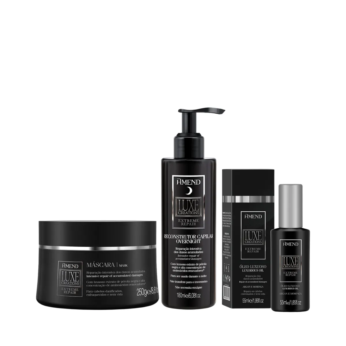 Amend Luxe Creations Extreme Repair Masc 300ml + Overnight 180ml + Óleo 55ml | By Linda