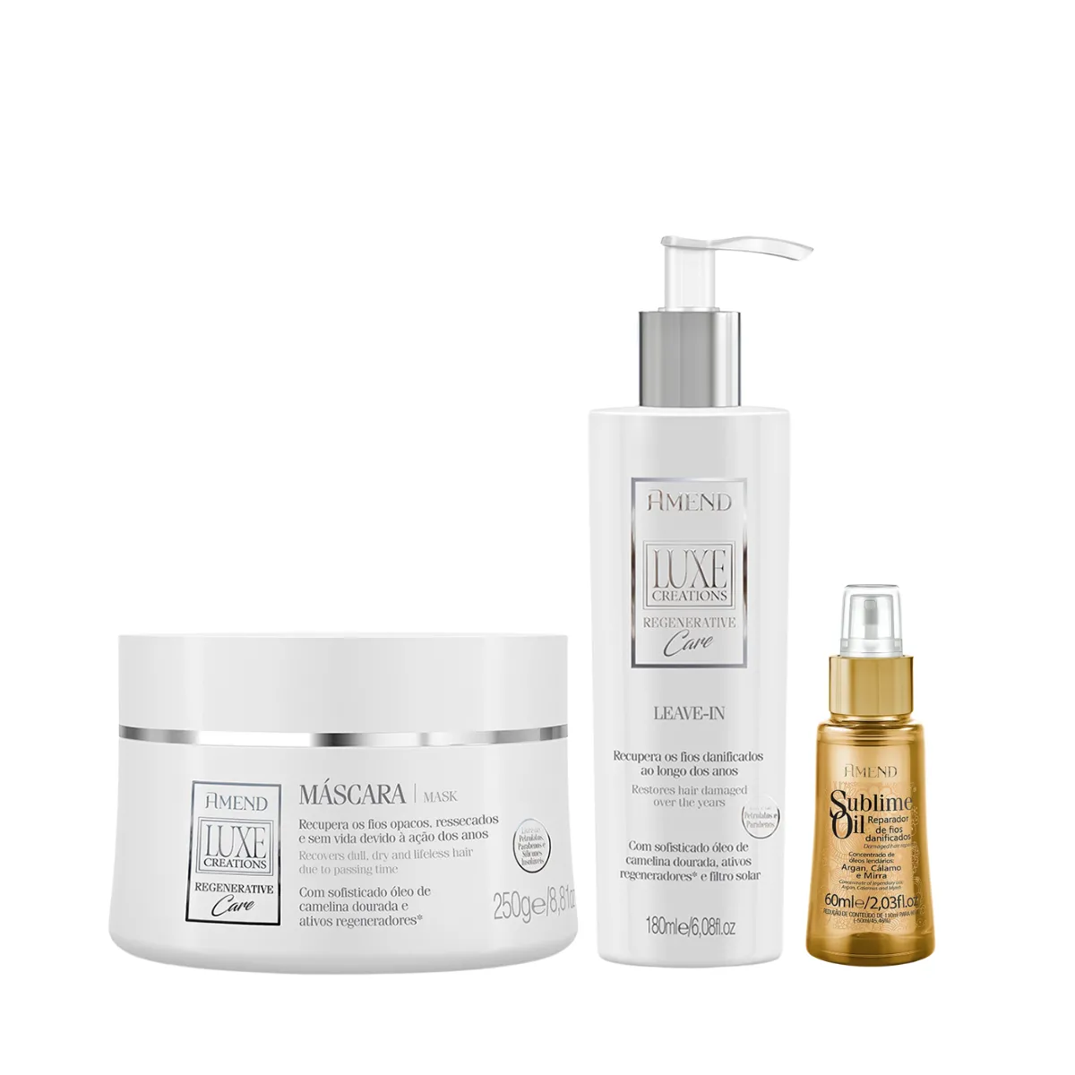 Amend Luxe Creations Regenerative Care Masc 300ml + Leave-in 180ml + Sublime Oil 60ml | By Linda