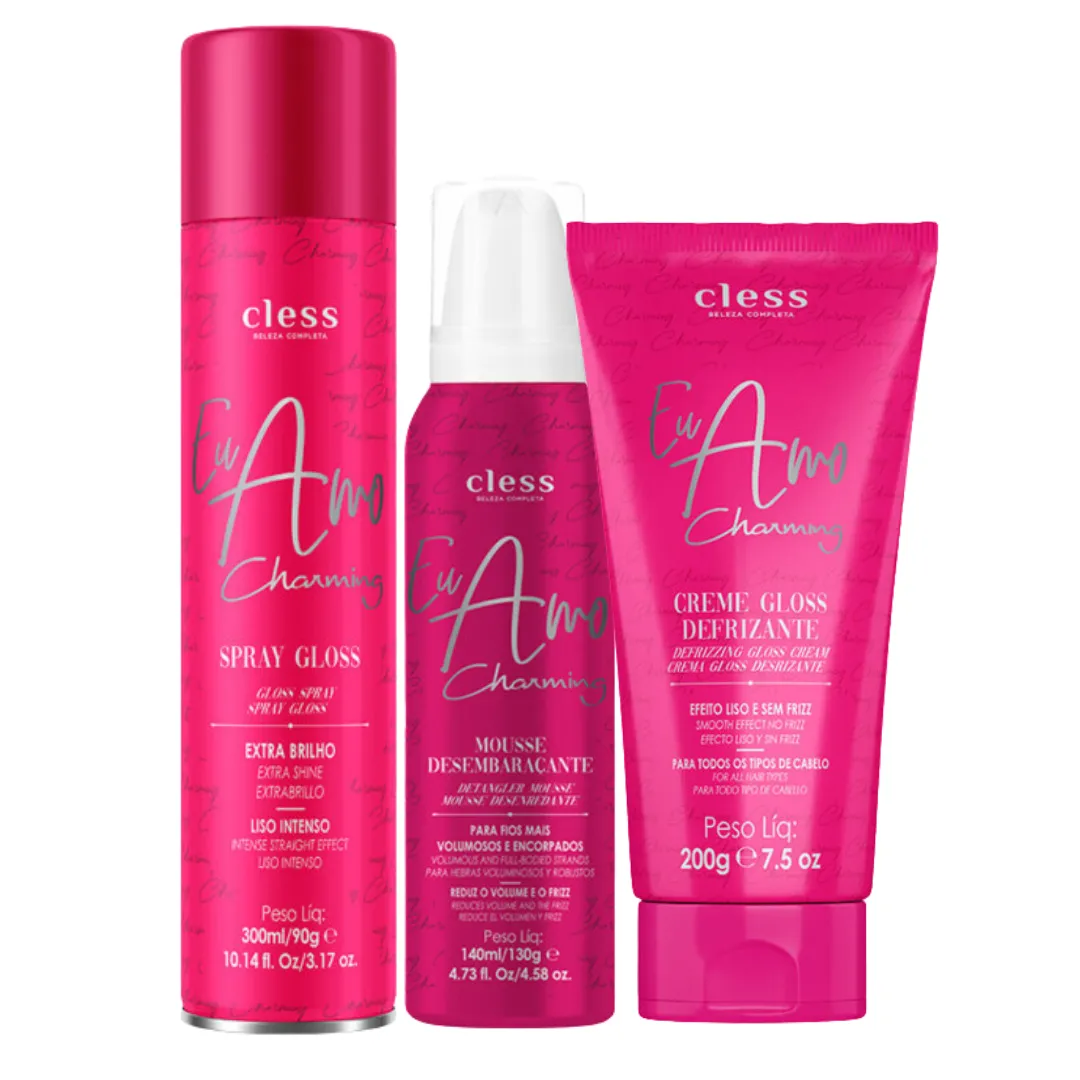 Cless Spray Gloss 300ml + Defrizante + Mousse Desembaraçante