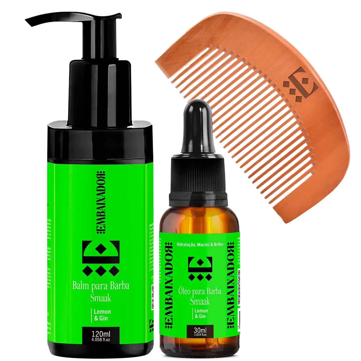 Kit Óleo e Balm para Barba Smaak Lemon & Gin + Pente Embaixador