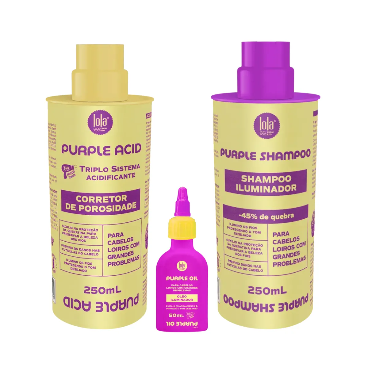 Kit Lola Purple Sh 250ml + Acidificante 250ml + Óleo 50ml | By Linda