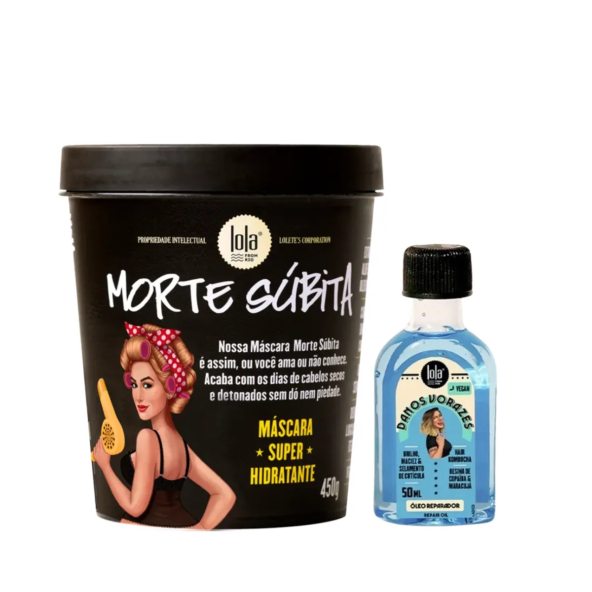 Kit Lola Morte Subita Masc 450ml + Danos Vorazes Óleo Reparador 50ml | By Linda