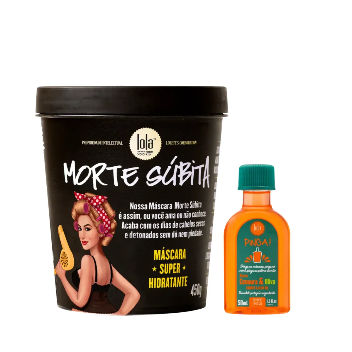 Kit Lola Morte Subita Masc 450ml + Pinga! Óleo Cenoura e Oliva 50ml | By Linda