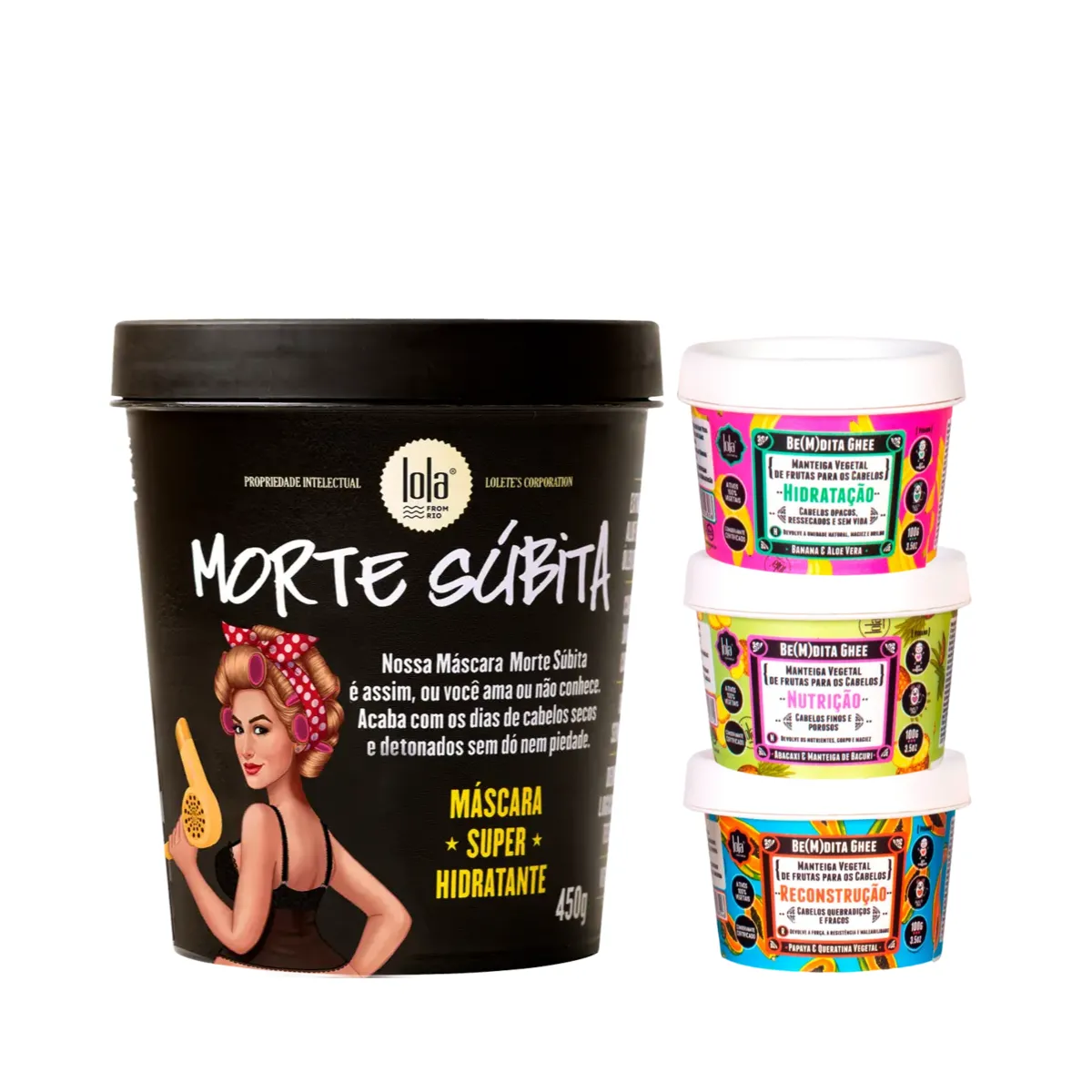 Kit Lola Morte Subita Masc 450ml + Bemdita Ghee Cronograma 3x 100ml | By Linda