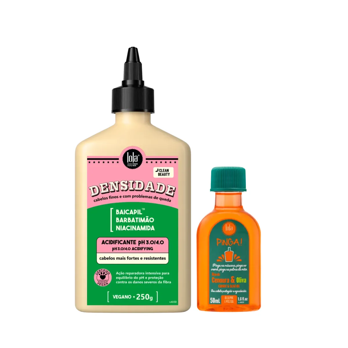 Kit Lola Densidade Acidificante 250ml + Pinga! Óleo Cenoura e Oliva 50ml | By Linda
