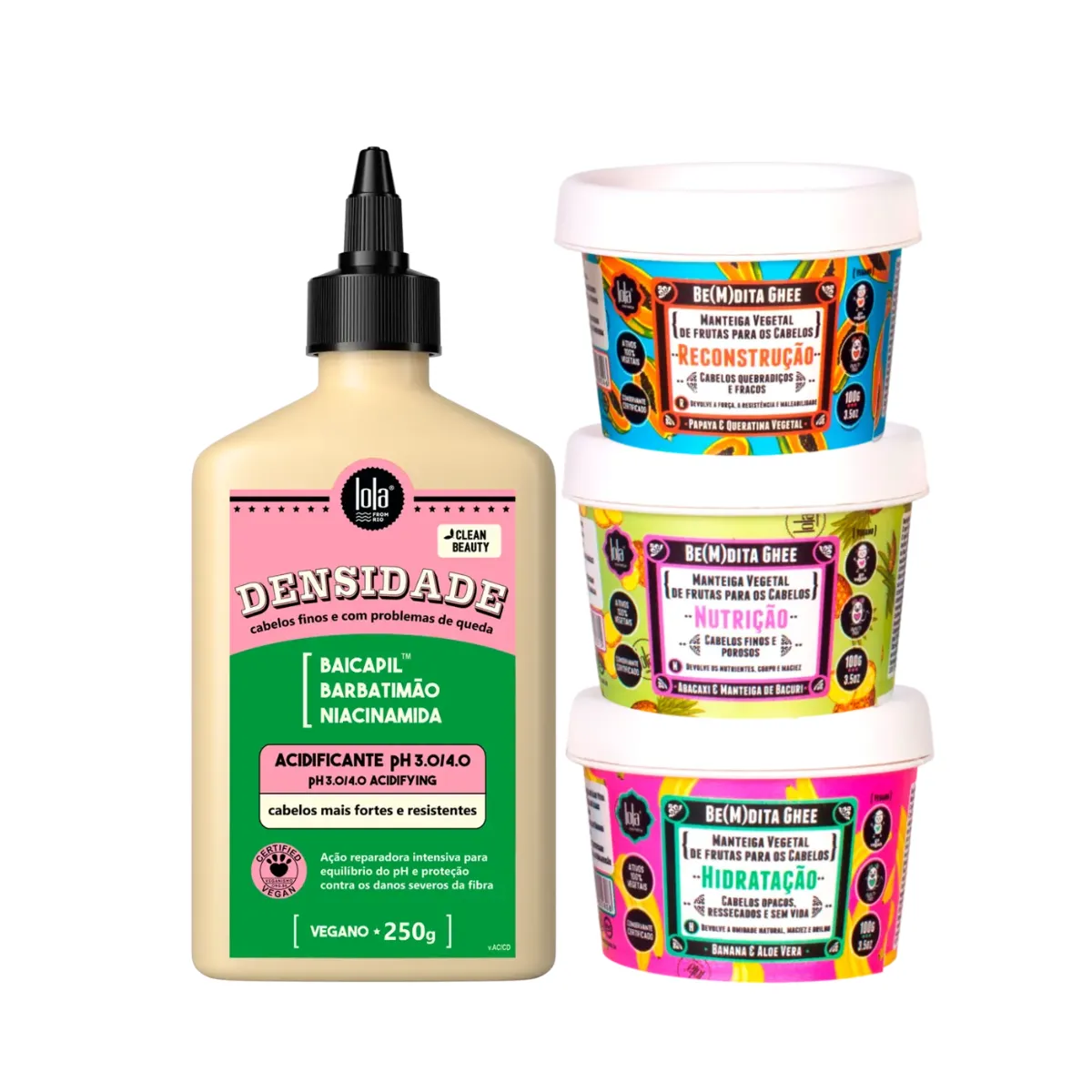 Kit Lola Densidade Acidificante 250ml + Bemdita Ghee Cronograma 3x 100ml | By Linda