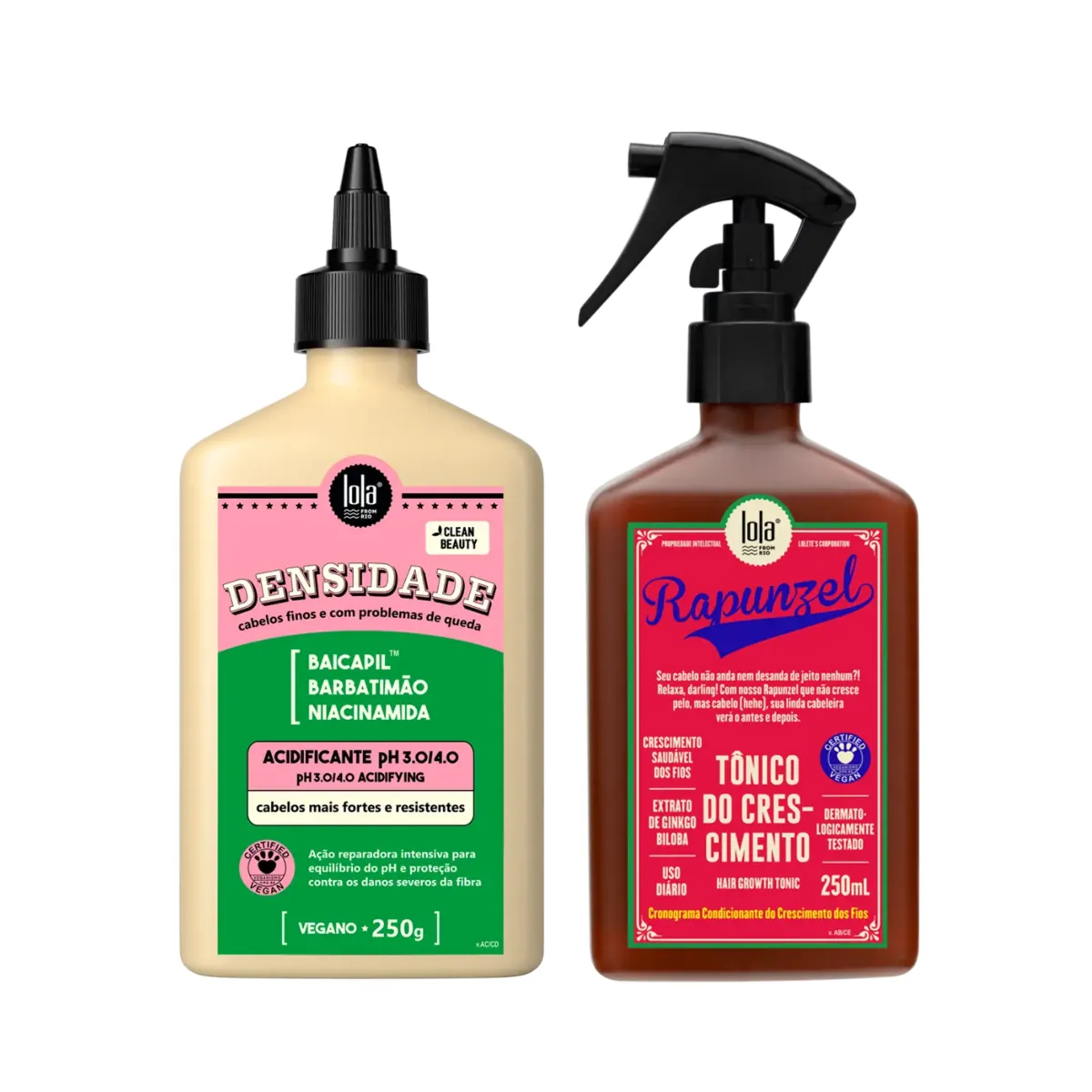 Kit Lola Densidade Acidificante 250ml + Rapunzel Tonico de Crescimento 250ml | By Linda