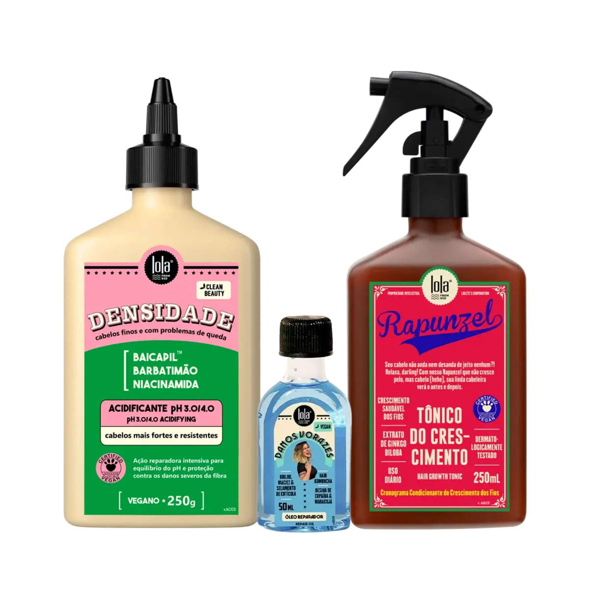 Kit Lola Densidade Acidificante + Rapunzel Tonico + Danos Vorazes Óleo | By Linda