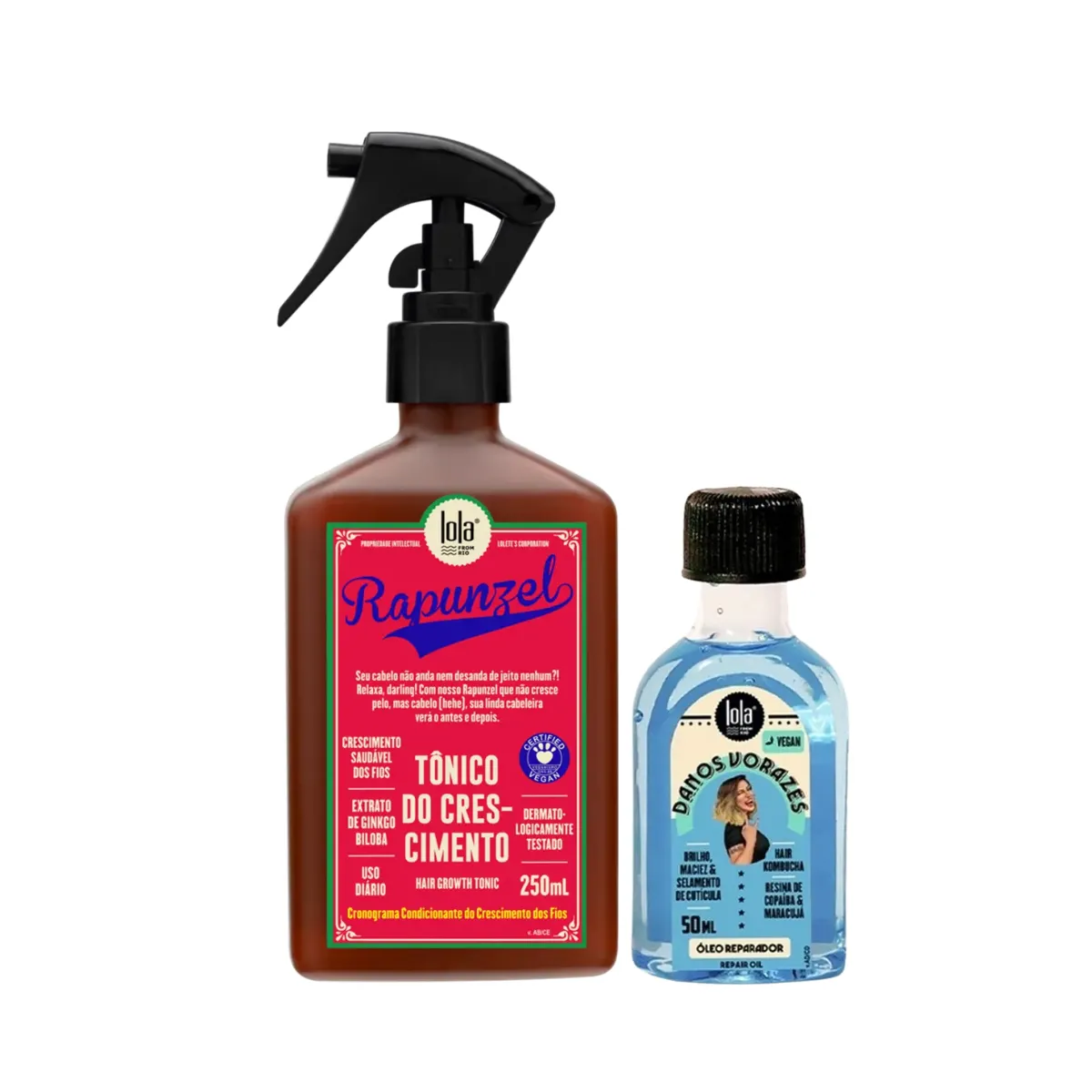 Kit Lola Rapunzel Tonico de Crescimento 250ml + Danos Vorazes Óleo Reparador 50ml | By Linda