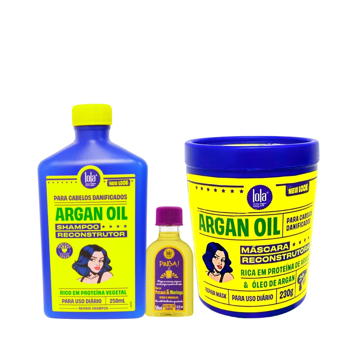 Kit Argan Oil Sh 250ml + Masc 230ml + Pinga! Óleo Pataúa e Moringa 50ml | By Linda