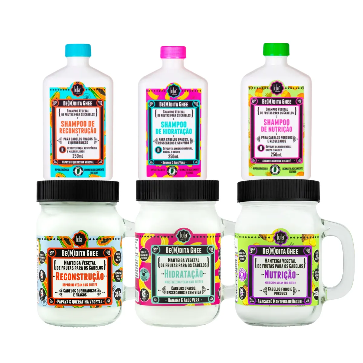 Kit Lola Cronograma Bemdita Ghee 3x Sh + 3x Masc 350ml | By Linda