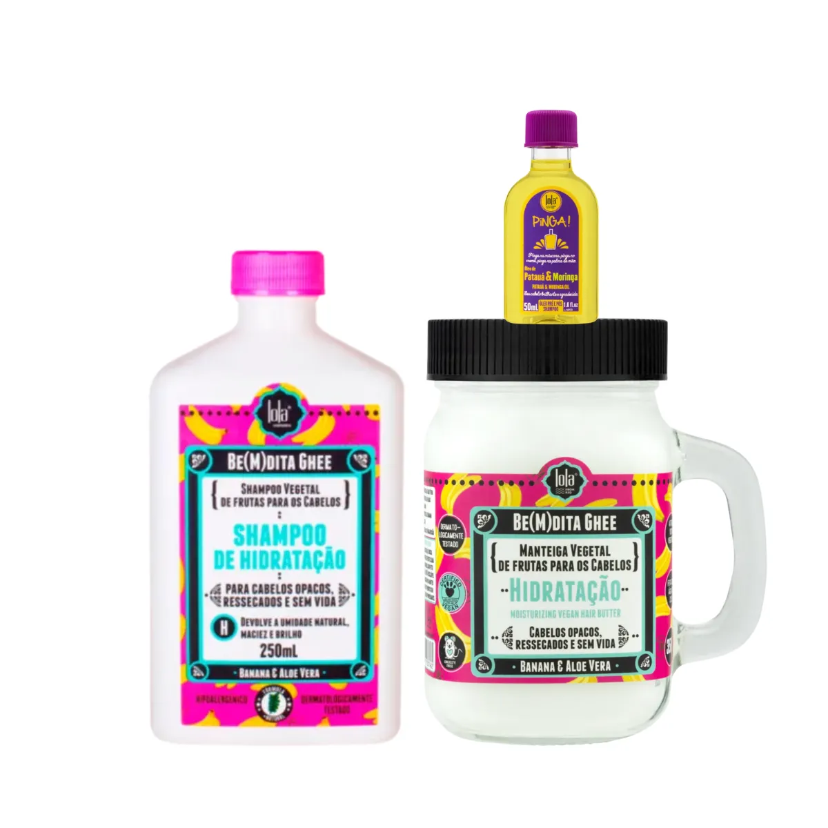 Kit Lola Bemdita Ghee Hidratação Sh 250ml + Masc 350ml + Pinga! Óleo Pataúa e Moringa 50ml | By Linda