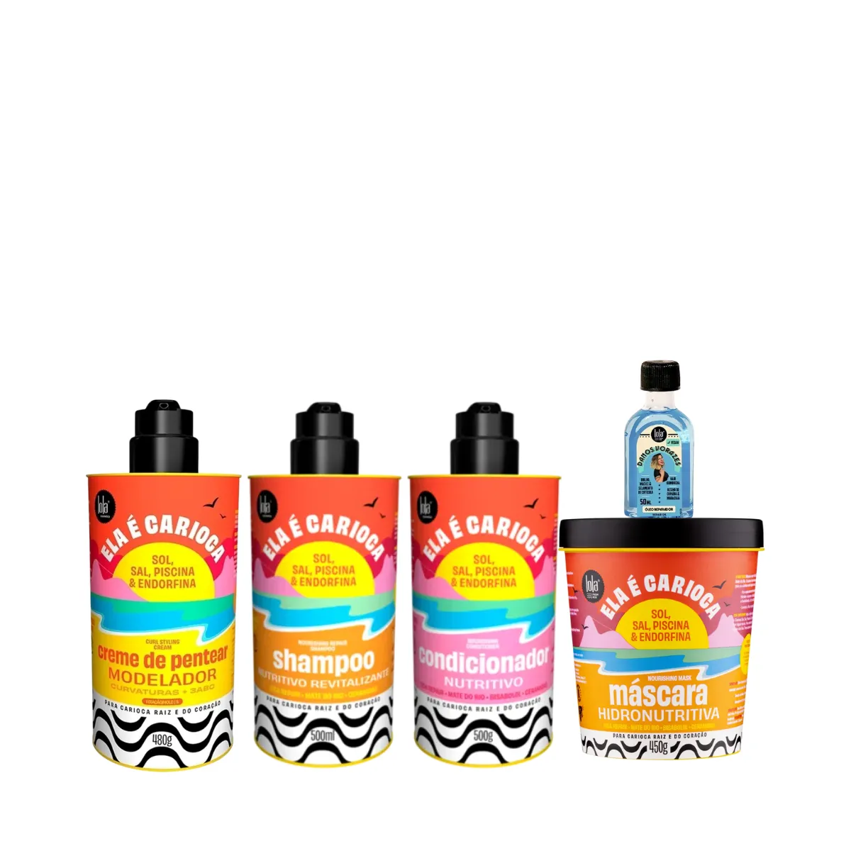 Kit Lola Ela é Carioca Shampoo + Condicionador + Mascara + Cpp 3ABC + Danos Vorazes Óleo Reparador | By Linda