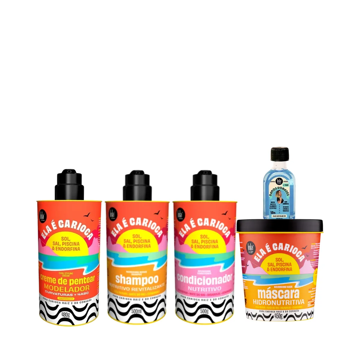 Kit Lola Ela é Carioca Shampoo + Condicionador + Mascara + Cpp 4ABC + Danos Vorazes Óleo Reparador | By Linda