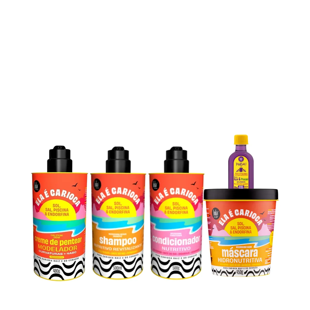 Kit Lola Ela é Carioca Shampoo + Condicionador + Mascara + Cpp 4ABC + Pinga! Óleo Açaí e Pracaxi | By Linda