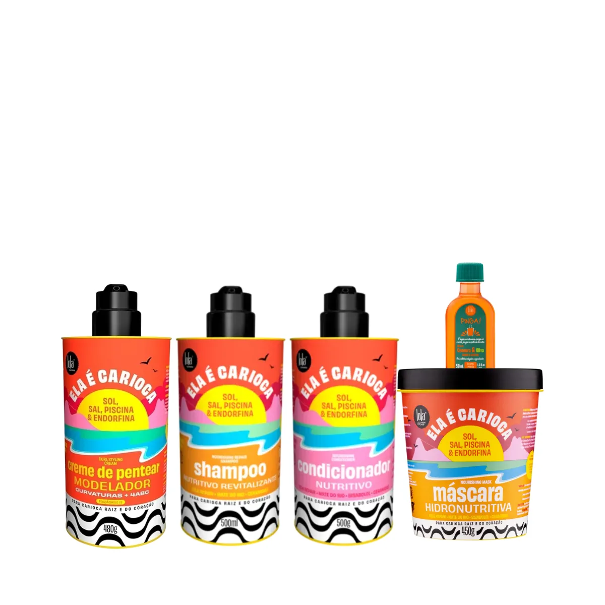 Kit Lola Ela é Carioca Shampoo + Condicionador + Mascara + Cpp 4ABC + Pinga! Óleo Cenoura e Oliva | By Linda
