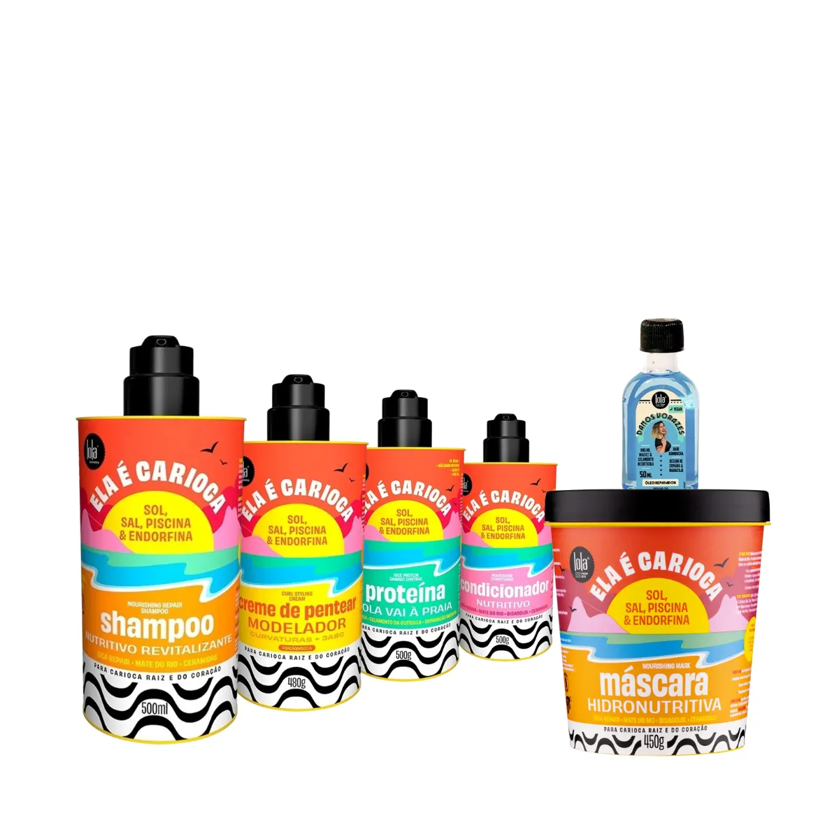 Kit Lola Ela é Carioca Sh + Cond + Masc + Cpp 3ABC + Proteína + Danos Vorazes Óleo Reparador | By Linda