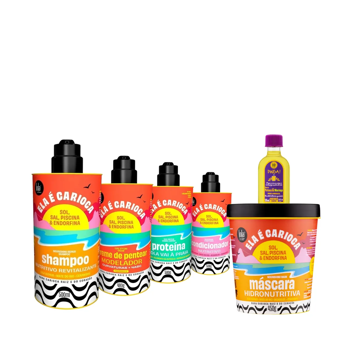 Kit Lola Ela é Carioca Sh + Cond + Masc + Cpp 4ABC + Proteína + Pinga! Óleo Pataúa e Moringa | By Linda