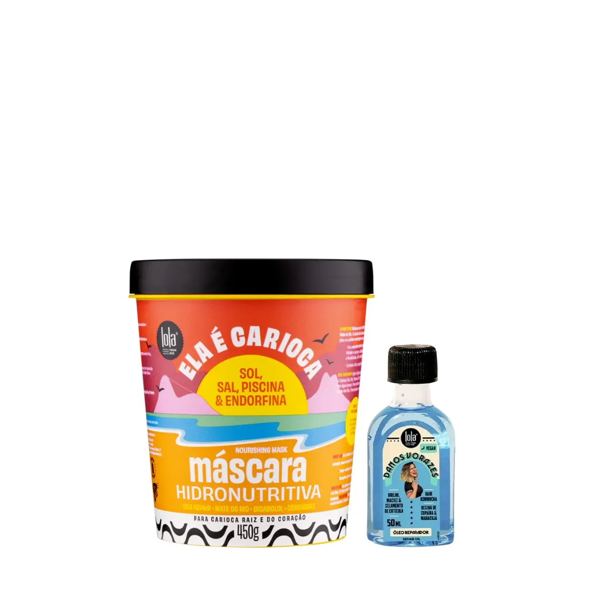 Kit Lola Ela é Carioca Masc 450ml + Danos Vorazes Óleo Reparador 50ml | By Linda