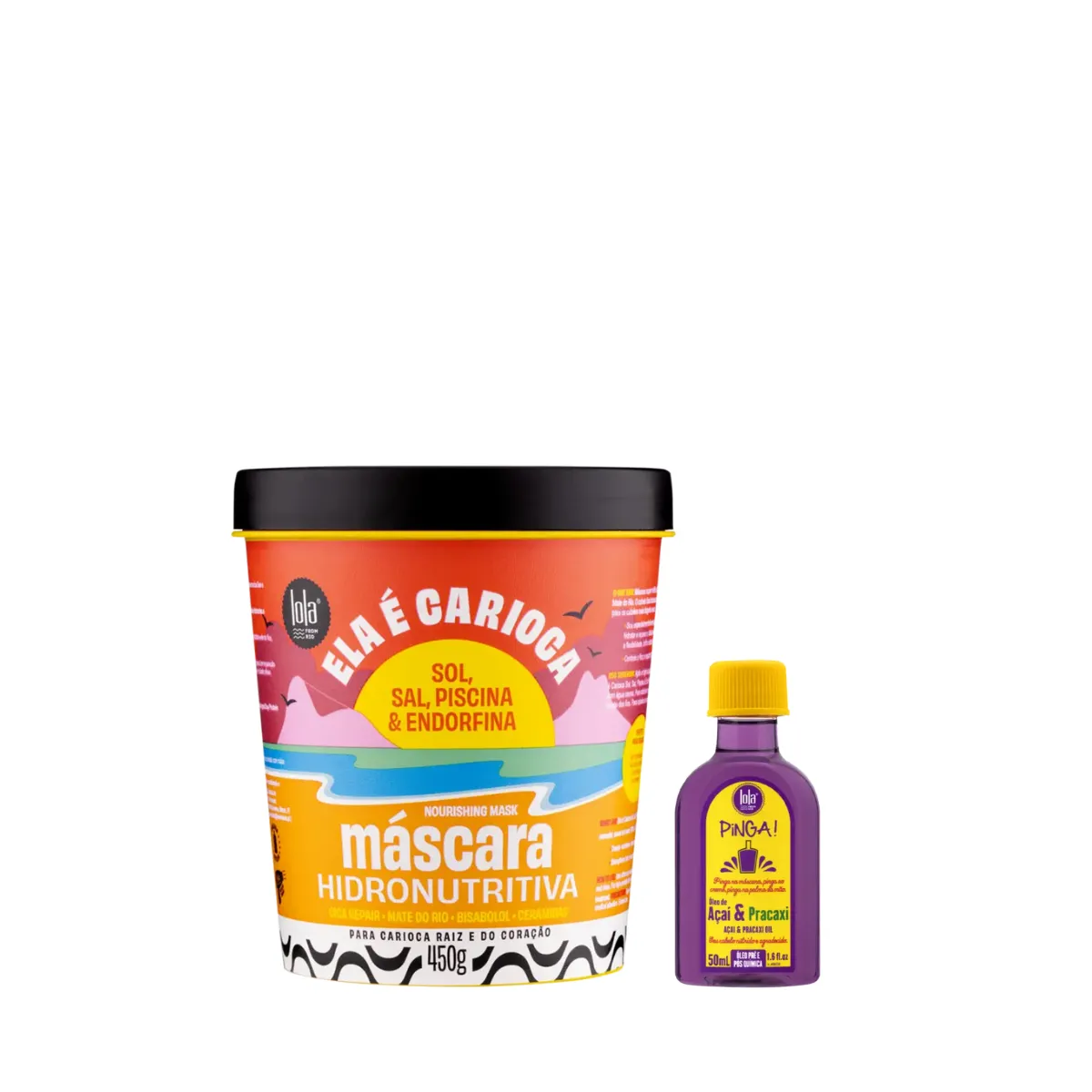 Kit Lola Ela é Carioca Masc 450ml + Pinga! Óleo Açaí e Pracaxi 50ml | By Linda