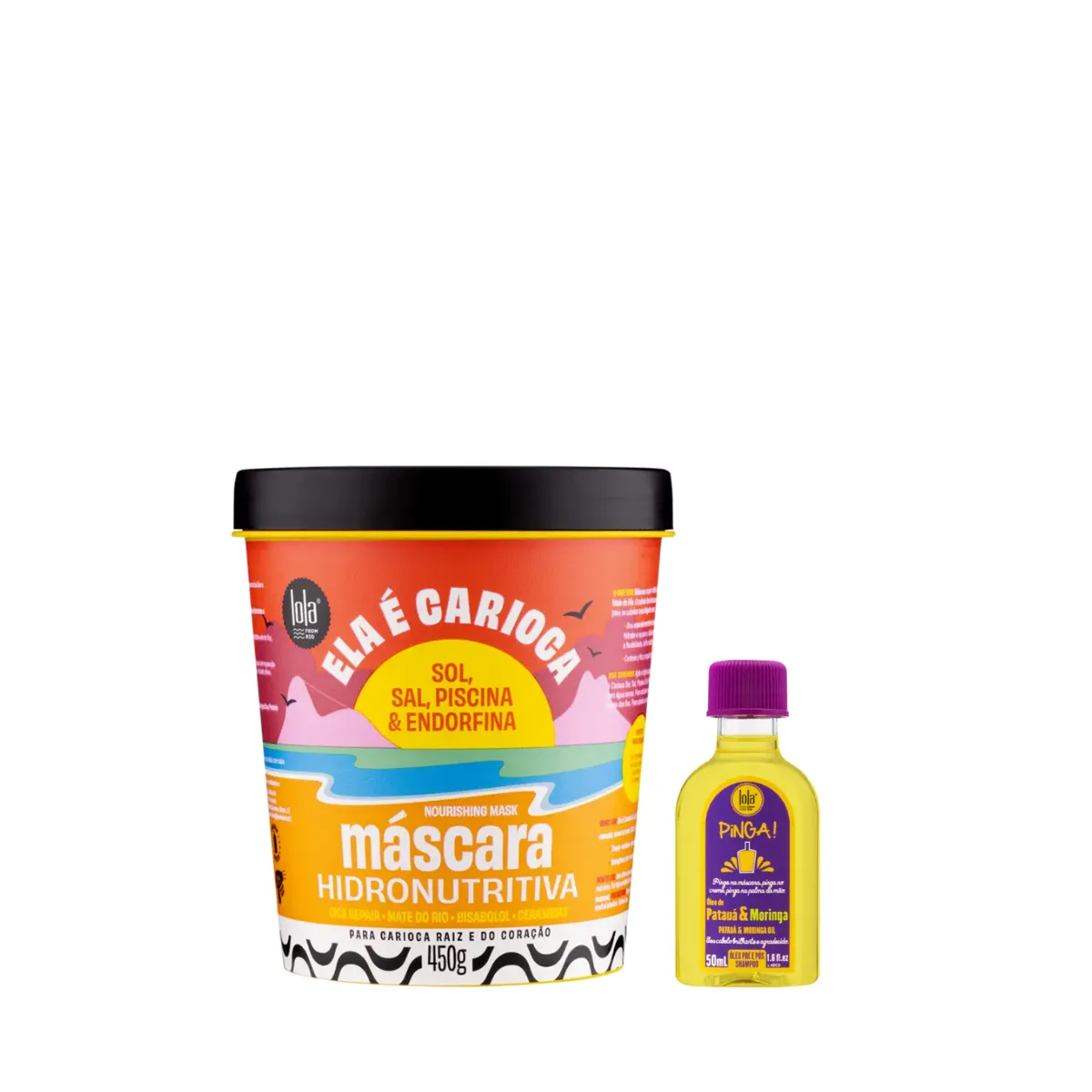 Kit Lola Ela é Carioca Masc 450ml + Pinga! Óleo Pataúa e Moringa 50ml | By Linda