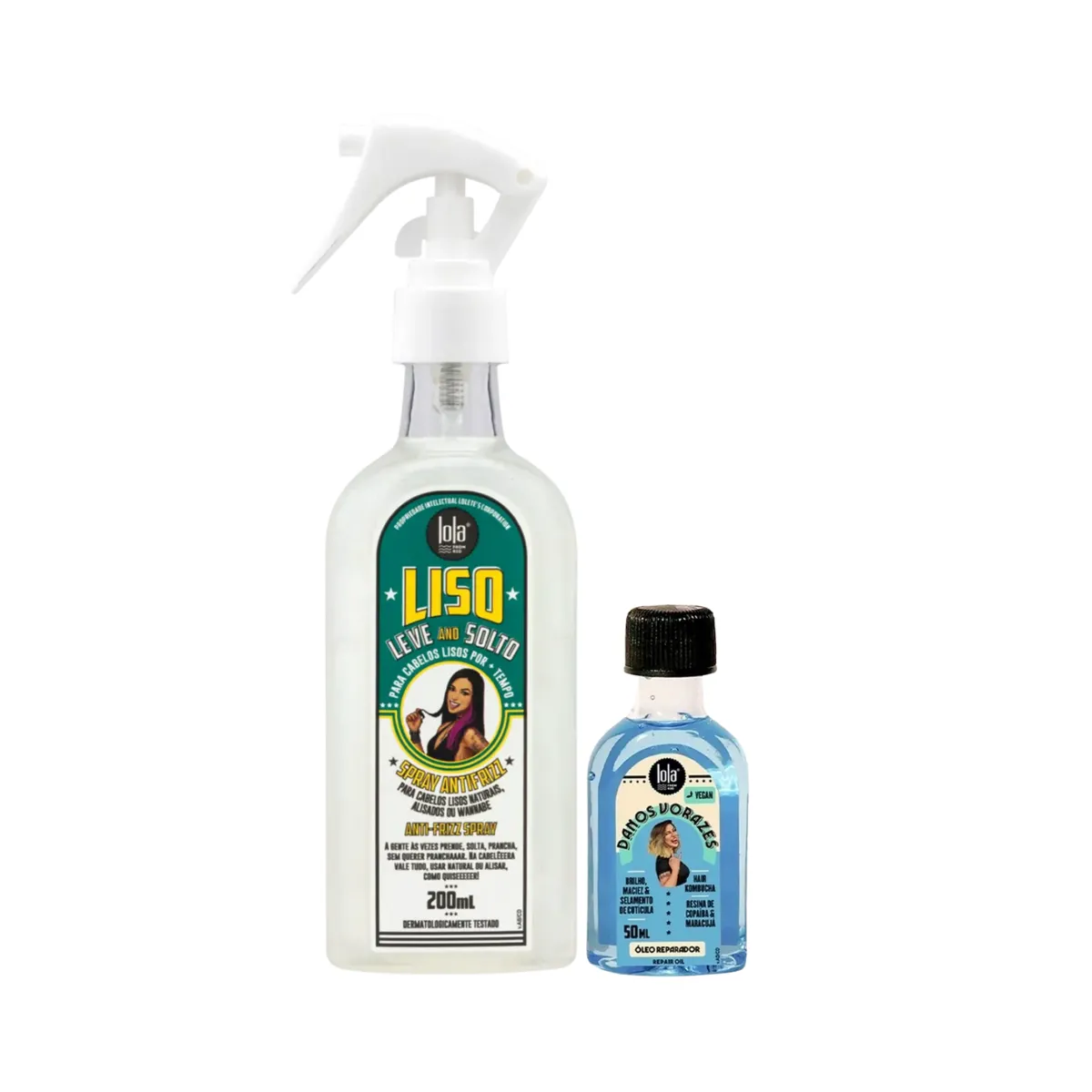 Kit Lola Liso Leve e Solto Spray 200ml + Danos Vorazes Óleo Reparador 50ml | By Linda