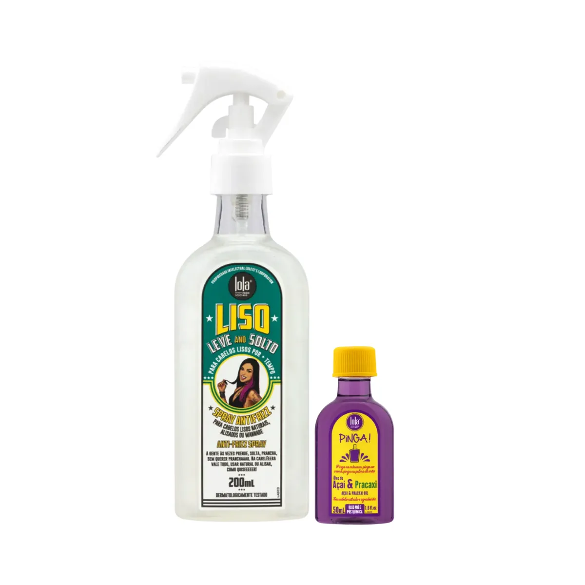 Kit Lola Liso Leve e Solto Spray 200ml + Pinga! Óleo Açaí e Pracaxi 50ml | By Linda