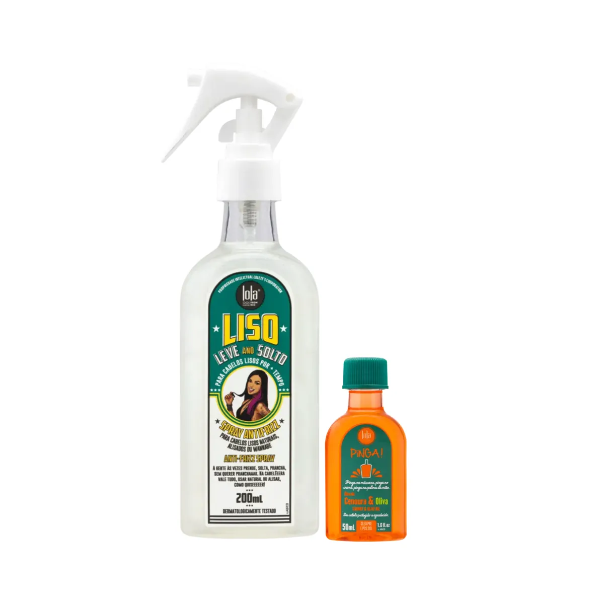 Kit Lola Liso Leve e Solto Spray 200ml + Pinga! Óleo Cenoura e Oliva 50ml | By Linda